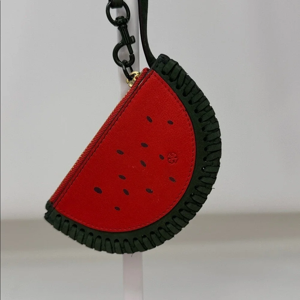 Tory Burch Beaded Watermelon Nubuck Leather Coin Purse Pouch Wristlet